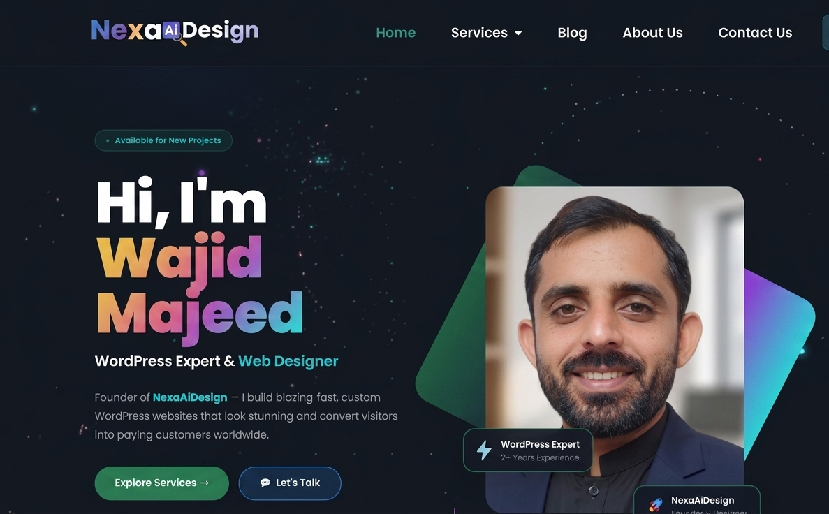 NexaAiDesign founder Wajid Majeed, WordPress expert and web designer